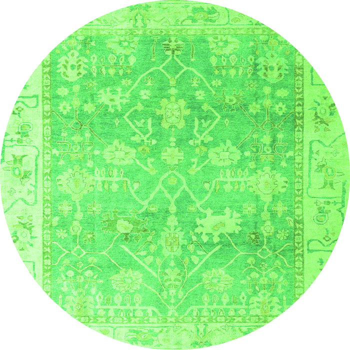 Round Machine Washable Oriental Green Traditional Area Rugs, wshabs4326grn