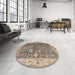 Round Machine Washable Abstract Brown Sugar Brown Rug in a Office, wshabs4327