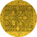 Round Abstract Yellow Modern Rug, abs4327yw