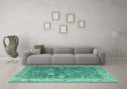 Machine Washable Abstract Turquoise Modern Area Rugs in a Living Room,, wshabs4327turq