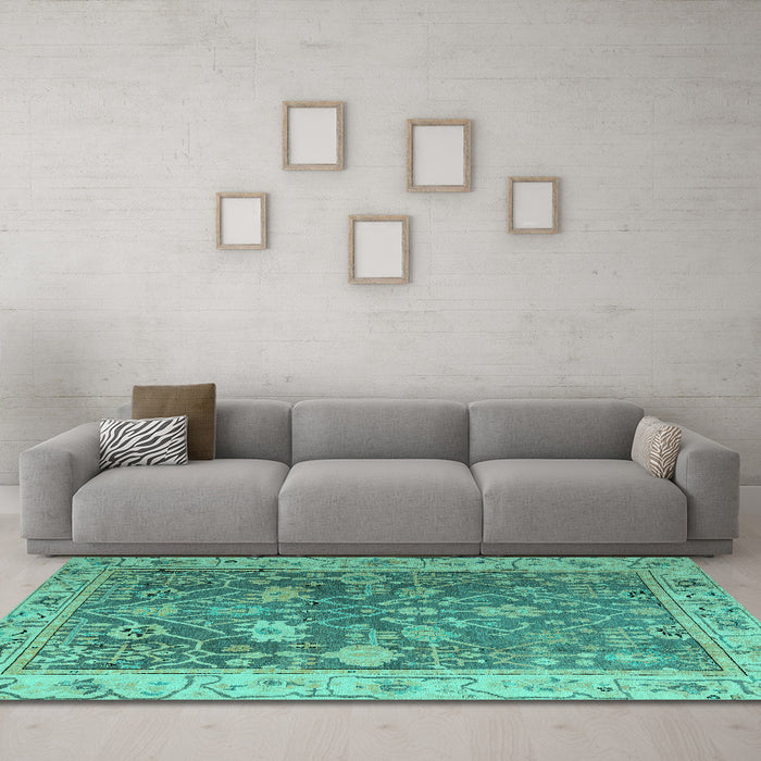 Machine Washable Abstract Turquoise Modern Area Rugs in a Living Room,, wshabs4327turq