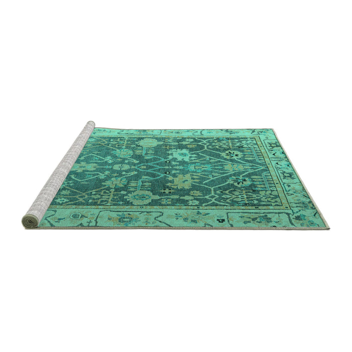 Sideview of Machine Washable Abstract Turquoise Modern Area Rugs, wshabs4327turq