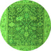 Round Machine Washable Abstract Green Modern Area Rugs, wshabs4327grn