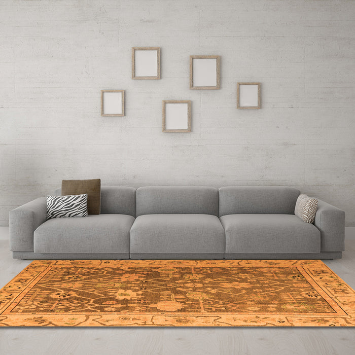 Machine Washable Abstract Orange Modern Area Rugs in a Living Room, wshabs4327org
