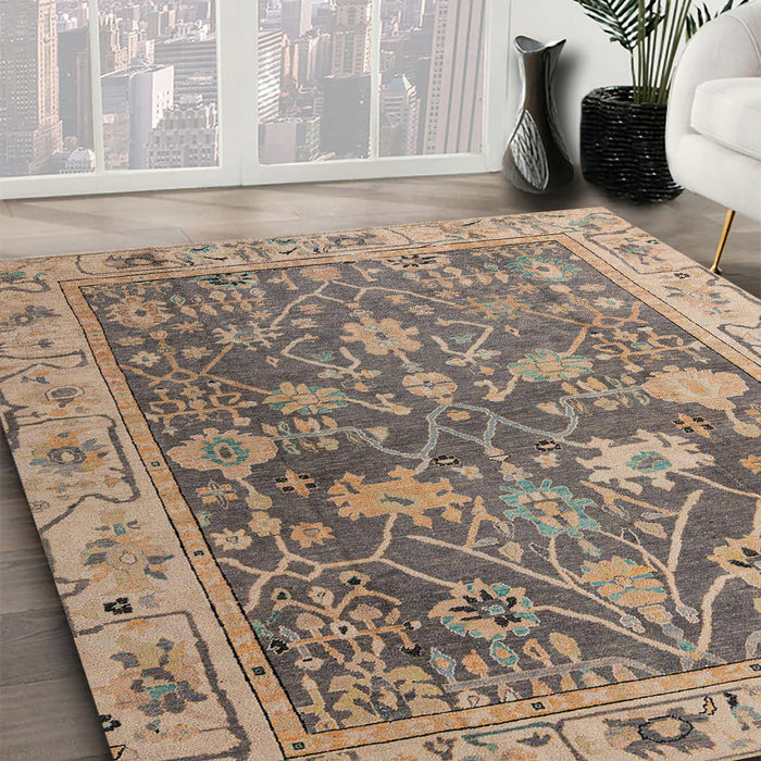 Abstract Brown Modern Rug in Family Room, abs4327