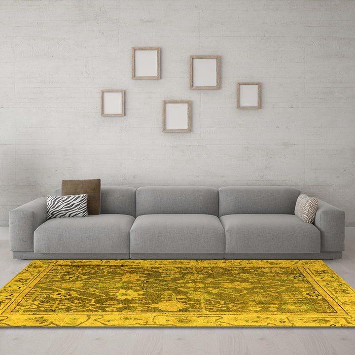 Machine Washable Abstract Yellow Modern Rug in a Living Room, wshabs4327yw