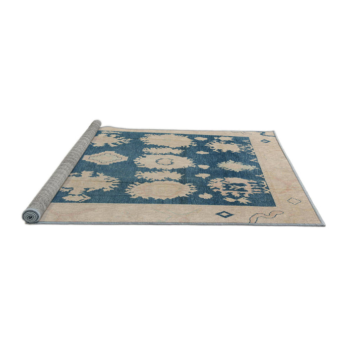 Sideview of Machine Washable Abstract Cadet Blue Green Rug, wshabs4328
