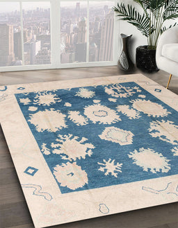 Abstract Cadet Blue Green Oriental Rug in Family Room, abs4328