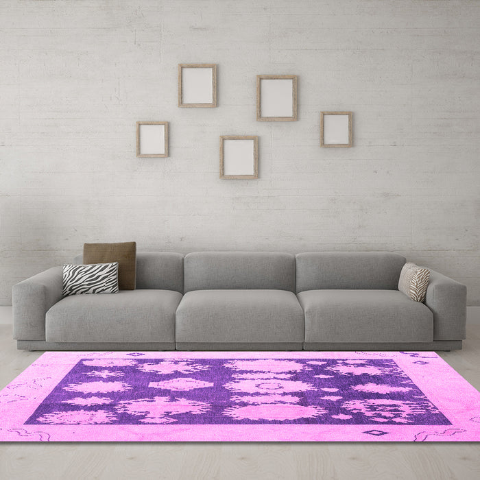 Machine Washable Oriental Pink Traditional Rug in a Living Room, wshabs4328pnk