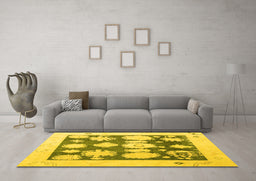 Machine Washable Oriental Yellow Traditional Rug in a Living Room, wshabs4328yw