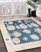 Abstract Cadet Blue Green Oriental Rug in Family Room, abs4328