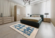 Abstract Cadet Blue Green Oriental Rug in a Bedroom, abs4328