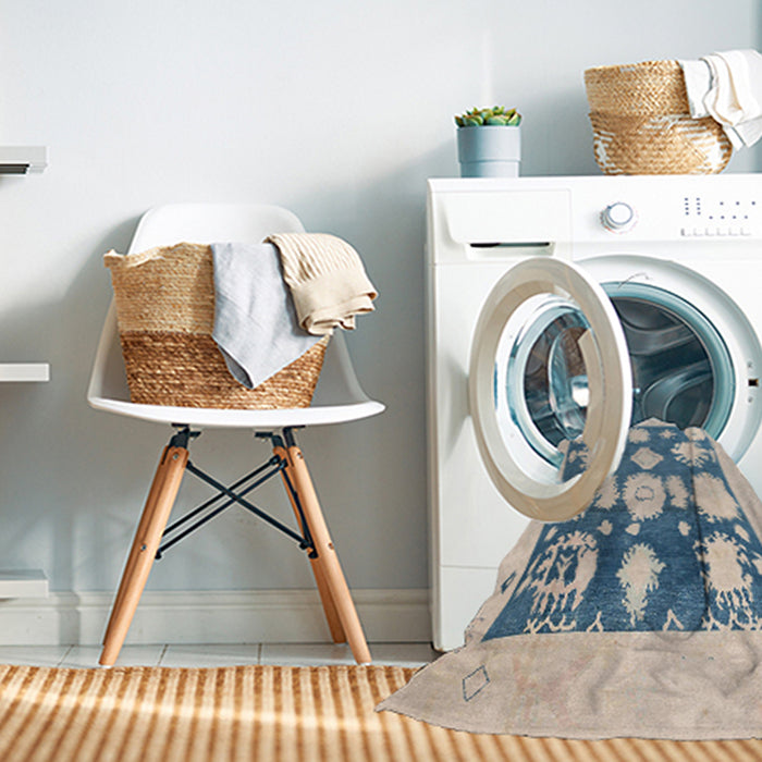 Machine Washable Abstract Cadet Blue Green Rug in a Washing Machine, wshabs4328