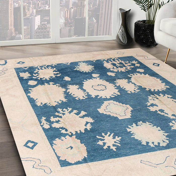 Machine Washable Abstract Cadet Blue Green Rug in a Family Room, wshabs4328