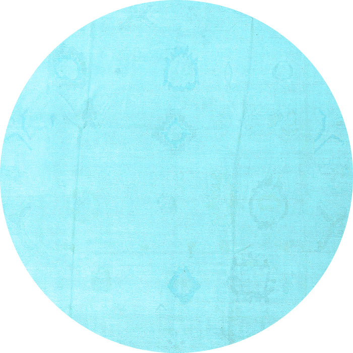 Round Machine Washable Oriental Light Blue Traditional Rug, wshabs4329lblu