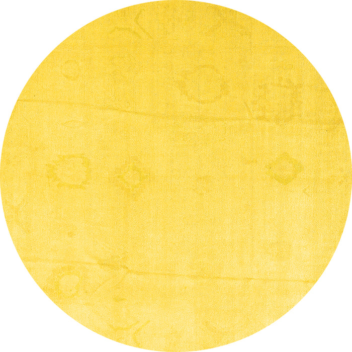 Round Machine Washable Oriental Yellow Traditional Rug, wshabs4329yw