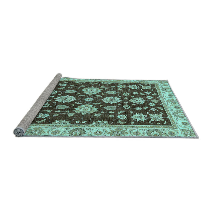 Sideview of Machine Washable Oriental Light Blue Traditional Rug, wshabs432lblu