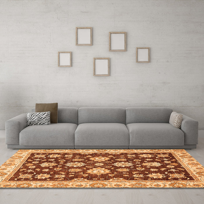 Machine Washable Oriental Orange Traditional Area Rugs in a Living Room, wshabs432org