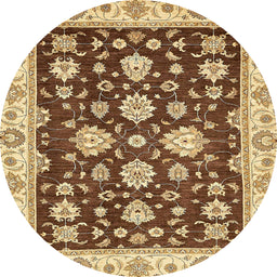 Round Abstract Chrome Gold Yellow Oriental Rug, abs432