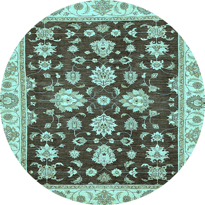 Round Machine Washable Oriental Light Blue Traditional Rug, wshabs432lblu