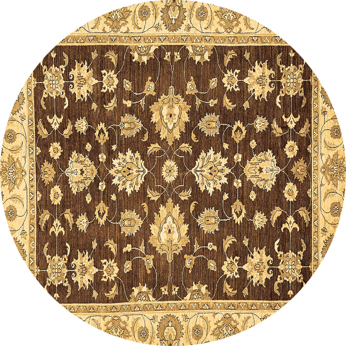Round Machine Washable Oriental Brown Traditional Rug, wshabs432brn