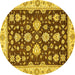 Round Machine Washable Oriental Yellow Traditional Rug, wshabs432yw