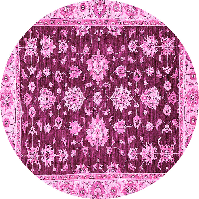 Round Machine Washable Oriental Pink Traditional Rug, wshabs432pnk