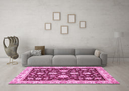 Machine Washable Oriental Pink Traditional Rug in a Living Room, wshabs432pnk