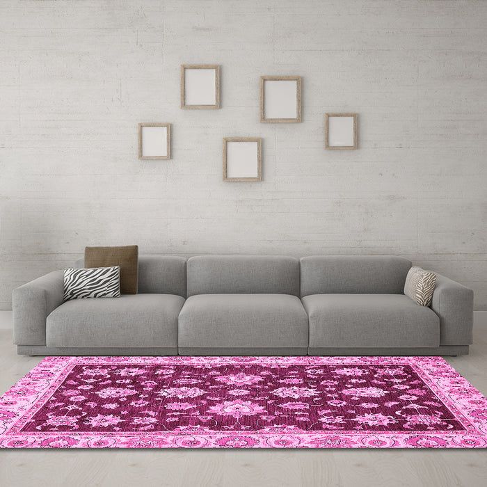 Machine Washable Oriental Pink Traditional Rug in a Living Room, wshabs432pnk