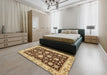 Abstract Chrome Gold Yellow Oriental Rug in a Bedroom, abs432