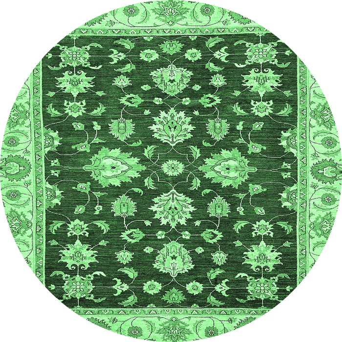 Round Machine Washable Oriental Emerald Green Traditional Area Rugs, wshabs432emgrn