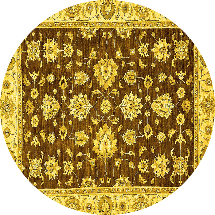 Round Oriental Yellow Traditional Rug, abs432yw