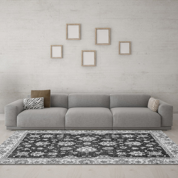 Machine Washable Oriental Gray Traditional Rug in a Living Room,, wshabs432gry