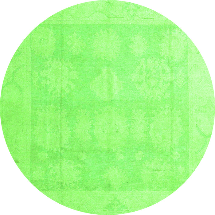 Round Machine Washable Oriental Green Traditional Area Rugs, wshabs4330grn