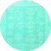 Round Machine Washable Oriental Turquoise Traditional Area Rugs, wshabs4330turq