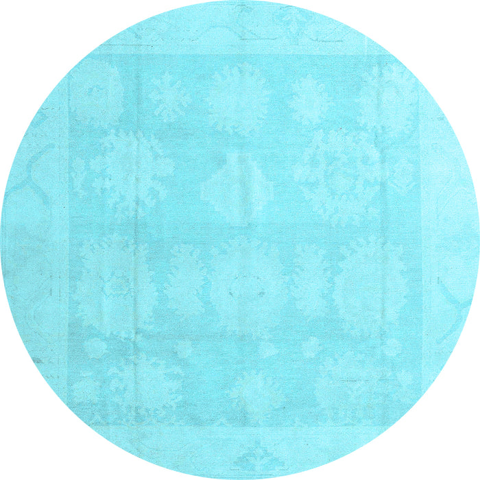 Round Machine Washable Oriental Light Blue Traditional Rug, wshabs4330lblu