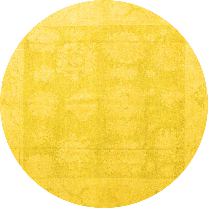 Round Machine Washable Oriental Yellow Traditional Rug, wshabs4330yw