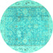 Round Oriental Turquoise Traditional Rug, abs4331turq