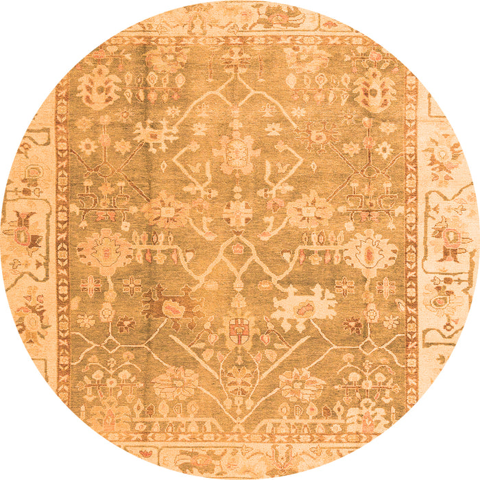 Round Machine Washable Oriental Orange Traditional Area Rugs, wshabs4331org