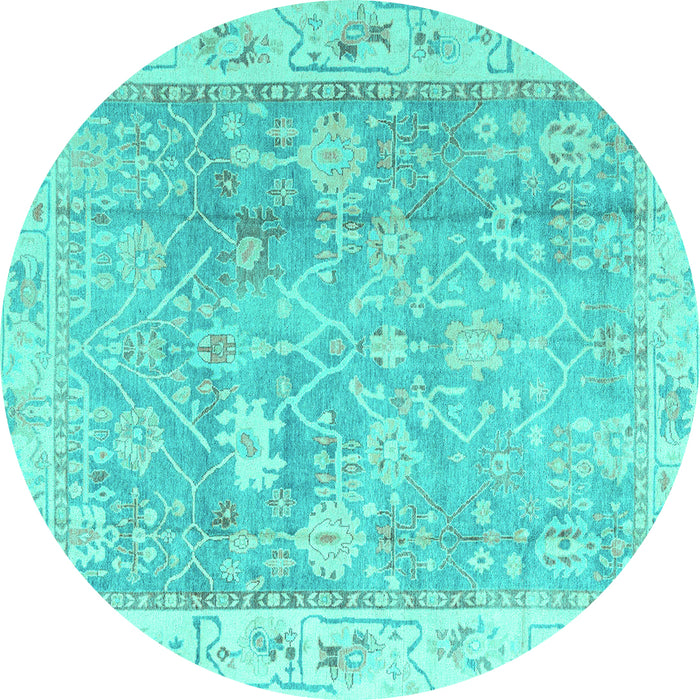 Round Machine Washable Oriental Turquoise Traditional Area Rugs, wshabs4331turq
