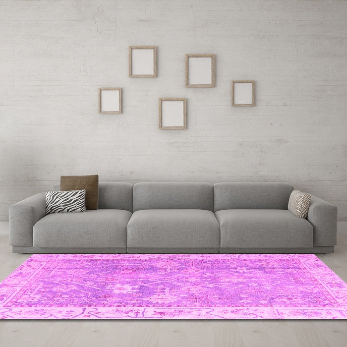 Machine Washable Oriental Pink Traditional Rug in a Living Room, wshabs4331pnk