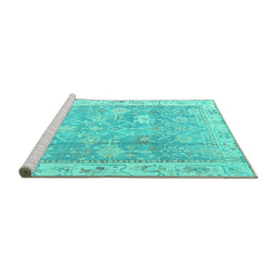 Sideview of Machine Washable Oriental Turquoise Traditional Area Rugs, wshabs4331turq