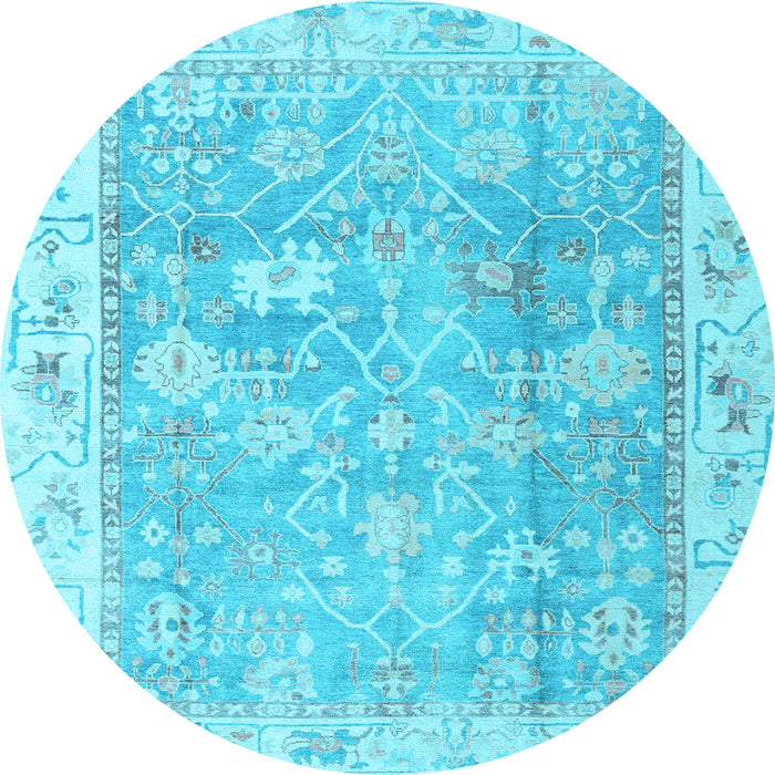 Round Machine Washable Oriental Light Blue Traditional Rug, wshabs4331lblu