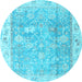 Round Machine Washable Oriental Light Blue Traditional Rug, wshabs4331lblu