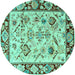 Round Machine Washable Abstract Turquoise Modern Area Rugs, wshabs4332turq