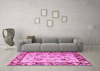 Machine Washable Abstract Pink Modern Rug, wshabs4332pnk