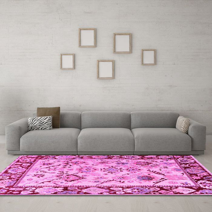 Machine Washable Abstract Pink Modern Rug in a Living Room, wshabs4332pnk