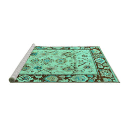 Sideview of Machine Washable Abstract Turquoise Modern Area Rugs, wshabs4332turq
