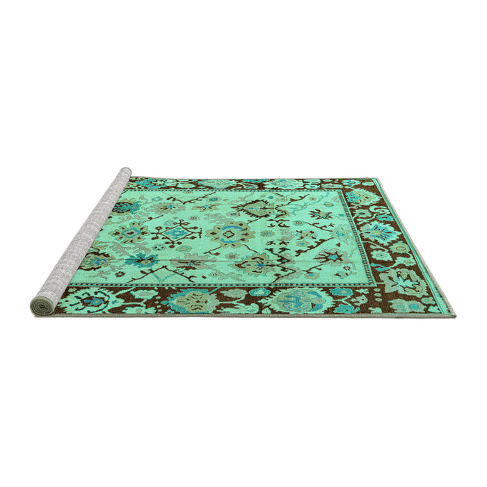 Sideview of Machine Washable Abstract Turquoise Modern Area Rugs, wshabs4332turq