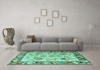 Machine Washable Abstract Turquoise Modern Rug, wshabs4332turq